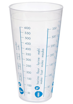 Vaso dosificador graduado para medir líquidos y administrar suero de rehidratación oral en niños