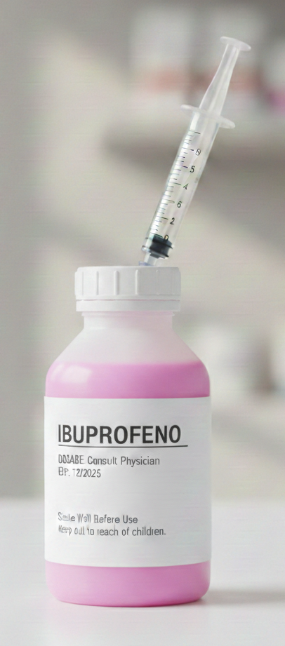 jarabe pediátrico antiinflamatorio con jeringa dosificadora para niños